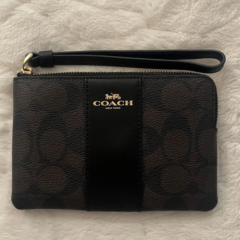 Coach Black and Brown Signature Wristlet